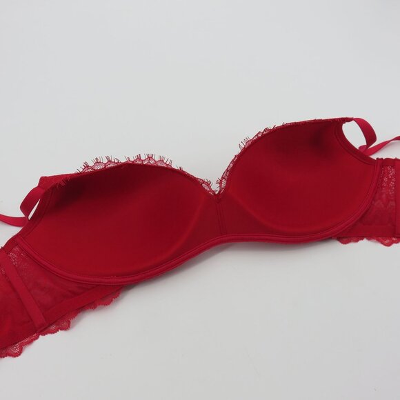Victorias Secret 36D Dream Angels Padded No Wire Bra Red Lace Bow Wireless Sexy - Picture 7 of 15